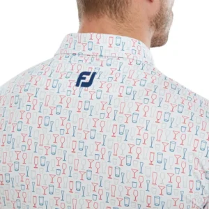 FJ Lisle Glass Print Self Collar Polo - White