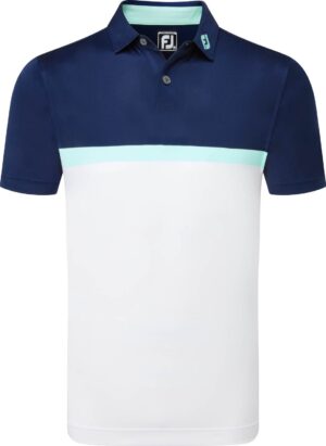 Footjoy Colour Block Interlock Herre Poloshirt - White/Navy/Sea Glass - Str. L