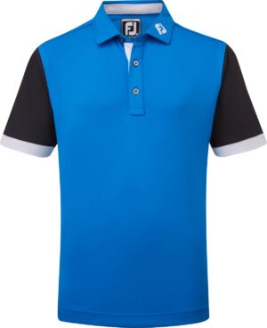 Footjoy Colour Block Pique Junior Poloshirt - Cobalt With Black & White - Str. M