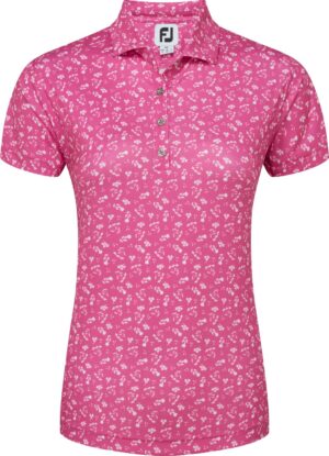 Footjoy Floral Print Lisle Dame Poloshirt - Hot Pink And White - Str. L