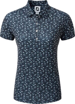 Footjoy Floral Print Lisle Dame Poloshirt - Navy And White - Str. XS