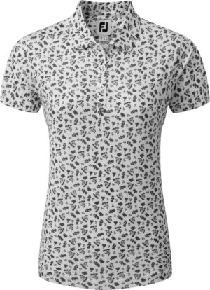 Footjoy Floral Print Lisle Dame Poloshirt - White And Black - Str. L