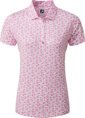 Footjoy Floral Print Lisle Dame Poloshirt - White And Hot Pink - Str. L