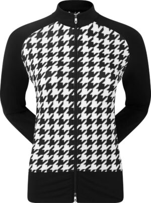 Footjoy Full-Zip Houndstooth Midlayer Dame Cardigan - Blk/Wht - Str. XS