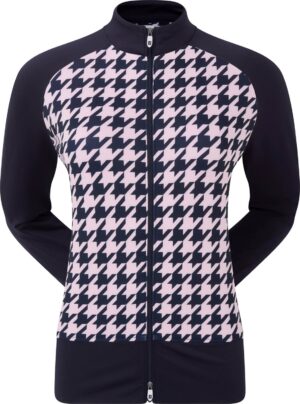 Footjoy Full-Zip Houndstooth Midlayer Dame Cardigan - Navy/Pink - Str. L