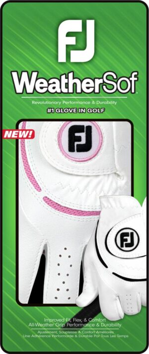 Footjoy Weathersof (2024) Syntetisk Dame Golfhandske - White/Pink - Venstre - Str. L