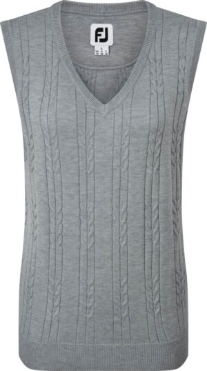 Footjoy Wool Blend Cable Knit V-Neck Dame Vest - Grey - Str. XS