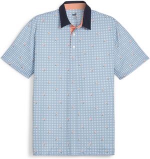 Puma Pique Gingham (2024) Herre Poloshirt - White Glow/Zen Blue - Str. S