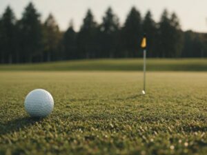 Golfspiller svinger golfkølle på solrig dag